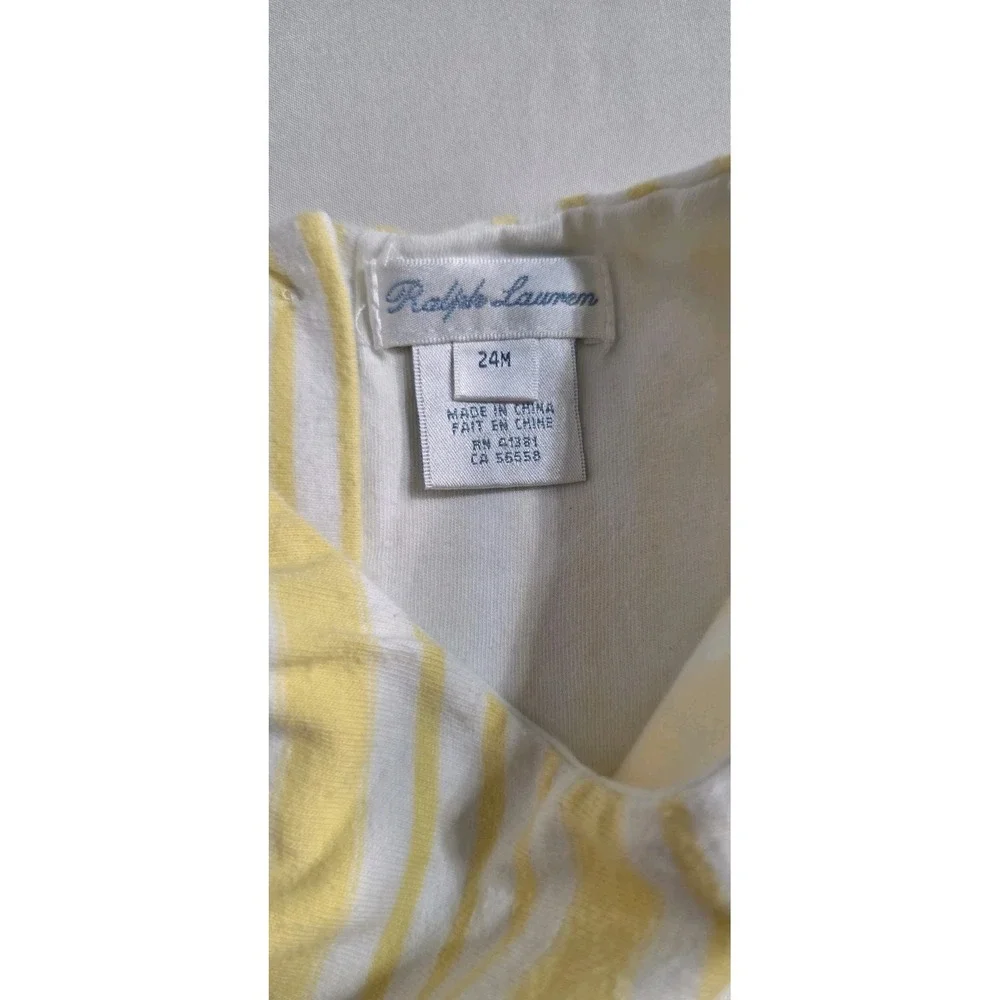 Ralph Lauren Girls Striped‎ Oxford Bubble Shortall Yellow/White Pink Logo Sz 24m